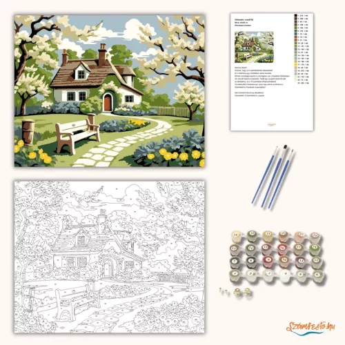 Pihenőpad a kertben - számfestő készlet - Számfestő.hu - 60×70cm - Keretre feszítve