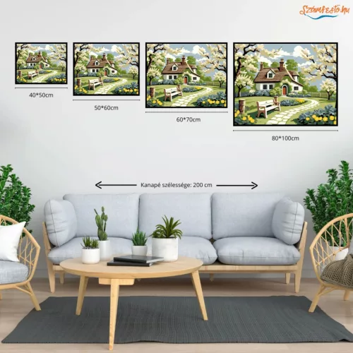 Pihenőpad a kertben - számfestő készlet - Számfestő.hu - 60×70cm - Keret nélkül