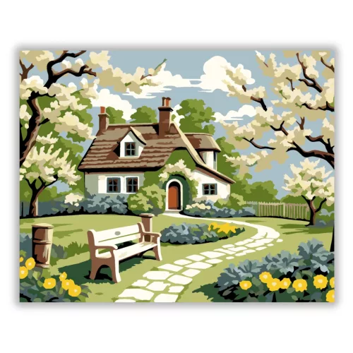 Pihenőpad a kertben - számfestő készlet - Számfestő.hu - 80×100cm - Keret nélkül