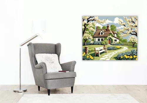 Pihenőpad a kertben - számfestő készlet - Számfestő.hu - 80×100cm - Keret nélkül