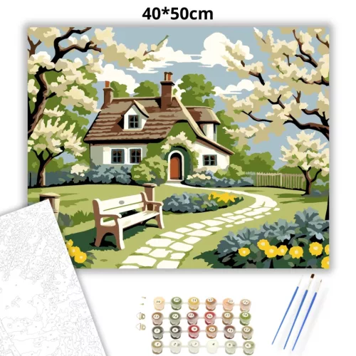 Pihenőpad a kertben - számfestő készlet - Számfestő.hu - 40×50cm - Keretre feszítve