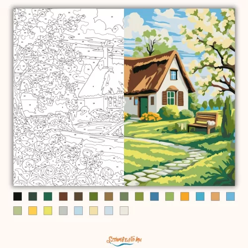 Nádtetős házikó - számfestő készlet - Számfestő.hu - 50×60cm - Keret nélkül