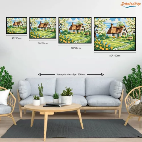 Nádtetős házikó - számfestő készlet - Számfestő.hu - 50×60cm - Keretre feszítve