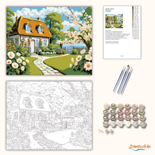 Tavaszi házikó - számfestő készlet - Számfestő.hu - 60×70cm - Keret nélkül