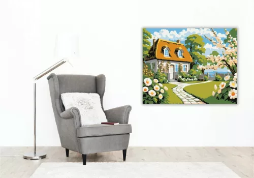 Tavaszi házikó - számfestő készlet - Számfestő.hu - 60×70cm - Keret nélkül