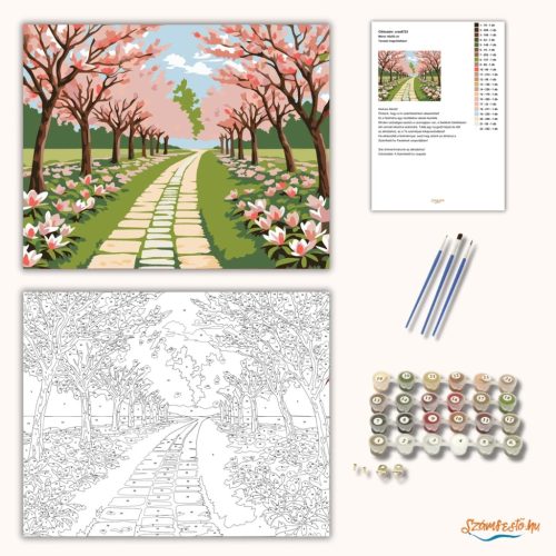 Tavaszi magnóliafasor - számfestő készlet - Számfestő.hu - 50×60cm - Keret nélkül