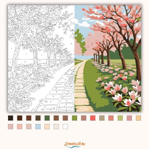 Tavaszi magnóliafasor - számfestő készlet - Számfestő.hu - 50×60cm - Keret nélkül