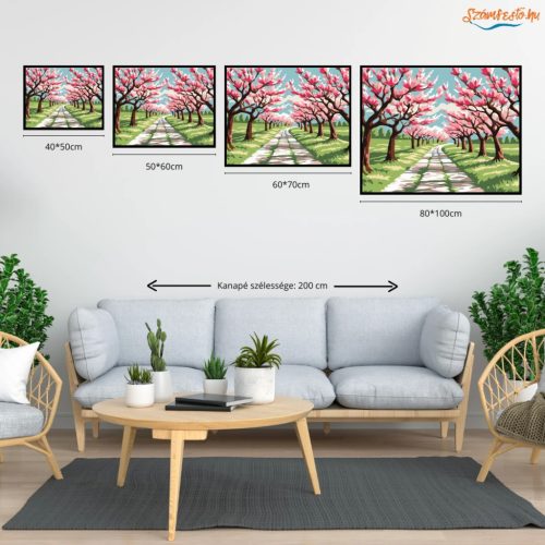 Tavaszi magnóliaösvény - számfestő készlet - Számfestő.hu - 50×60cm - Keretre feszítve