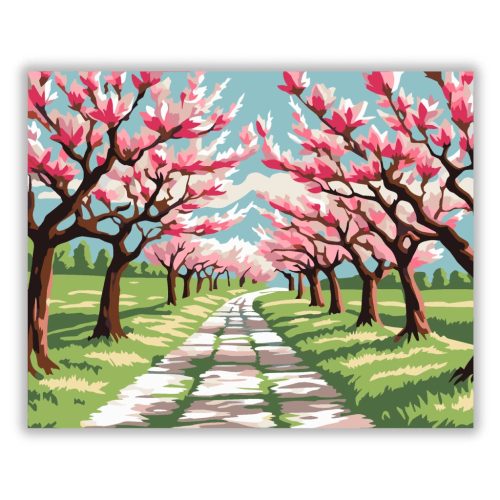 Tavaszi magnóliaösvény - számfestő készlet - Számfestő.hu - 50×60cm - Keretre feszítve