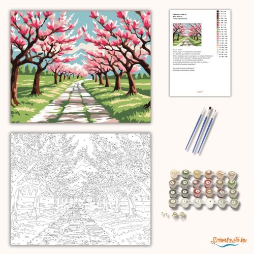 Tavaszi magnóliaösvény - számfestő készlet - Számfestő.hu - 40×50cm - Keretre feszítve