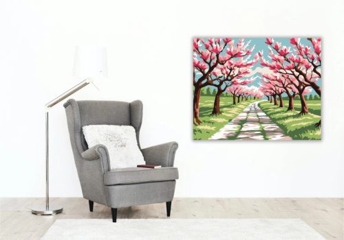 Tavaszi magnóliaösvény - számfestő készlet - Számfestő.hu - 40×50cm - Keretre feszítve