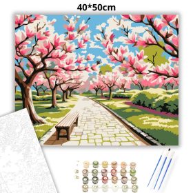 Nyugodt magnóliás sétány - számfestő készlet - Számfestő.hu - 40×50cm - Keret nélkül