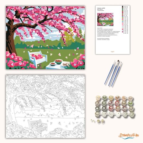 Tavaszi kerti pihenő - számfestő készlet - Számfestő.hu - 50×60cm - Keretre feszítve