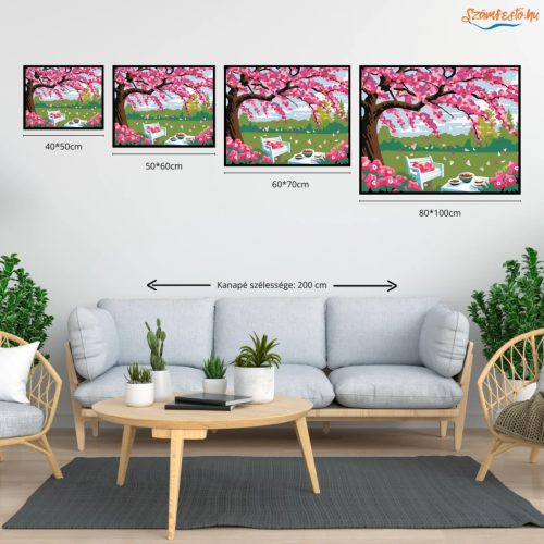 Tavaszi kerti pihenő - számfestő készlet - Számfestő.hu - 50×60cm - Keretre feszítve