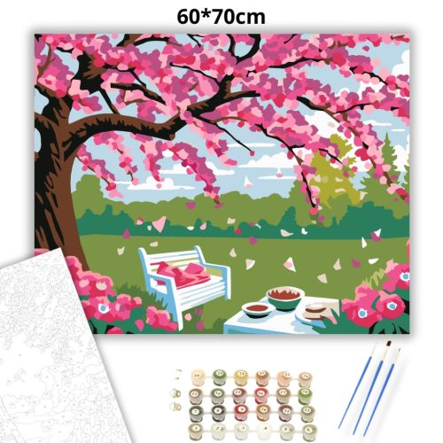Tavaszi kerti pihenő - számfestő készlet - Számfestő.hu - 60×70cm - Keretre feszítve