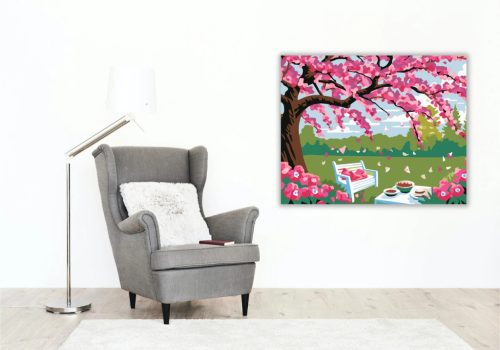 Tavaszi kerti pihenő - számfestő készlet - Számfestő.hu - 80×100cm - Keretre feszítve