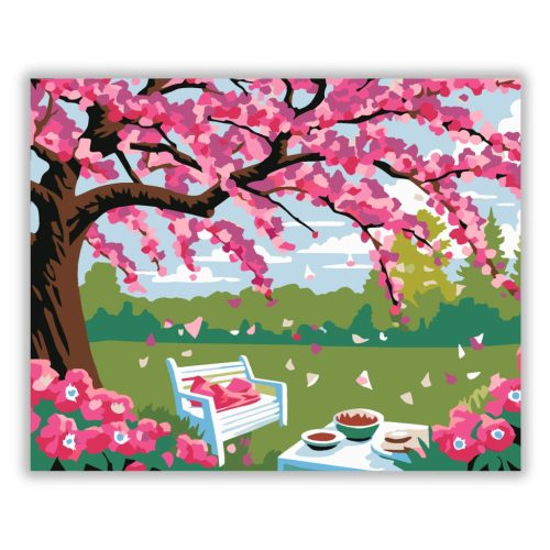 Tavaszi kerti pihenő - számfestő készlet - Számfestő.hu - 40×50cm - Keretre feszítve