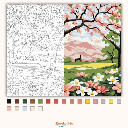 Tavaszi fa virágzása - számfestő készlet - Számfestő.hu - 60×70cm - Keretre feszítve
