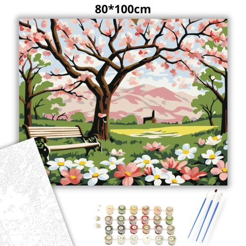 Tavaszi fa virágzása - számfestő készlet - Számfestő.hu - 80×100cm - Keret nélkül