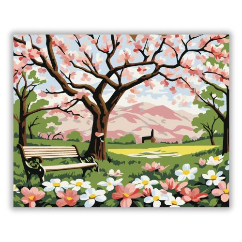 Tavaszi fa virágzása - számfestő készlet - Számfestő.hu - 80×100cm - Keretre feszítve