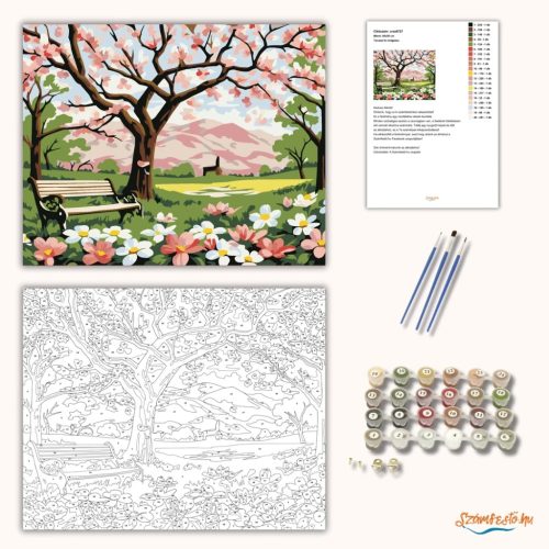 Tavaszi fa virágzása - számfestő készlet - Számfestő.hu - 40×50cm - Keretre feszítve