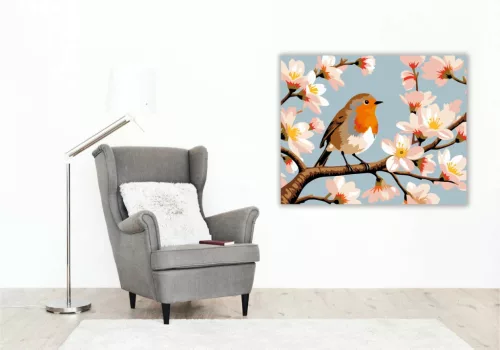 Tavaszi vörösbegy - számfestő készlet - Számfestő.hu - 50×60cm - Keret nélkül