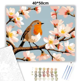 Tavaszi vörösbegy - számfestő készlet - Számfestő.hu - 40×50cm - Keret nélkül