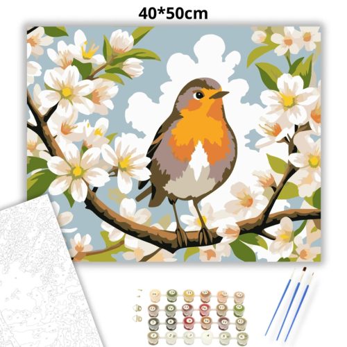 Virágzó ágon - számfestő készlet - Számfestő.hu - 40×50cm - Keretre feszítve