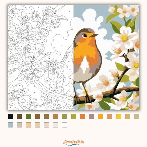 Virágzó ágon - számfestő készlet - Számfestő.hu - 40×50cm - Keret nélkül