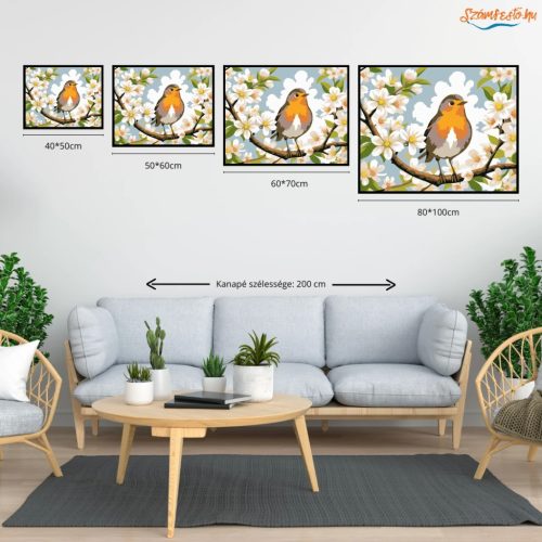 Virágzó ágon - számfestő készlet - Számfestő.hu - 40×50cm - Keretre feszítve