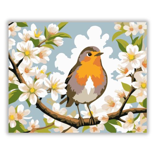 Virágzó ágon - számfestő készlet - Számfestő.hu - 40×50cm - Keretre feszítve