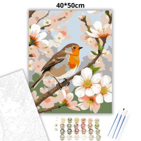 Kismadár a virágzó ágon - számfestő készlet - Számfestő.hu - 40×50cm - Keret nélkül