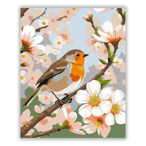 Kismadár a virágzó ágon - számfestő készlet - Számfestő.hu - 40×50cm - Keret nélkül