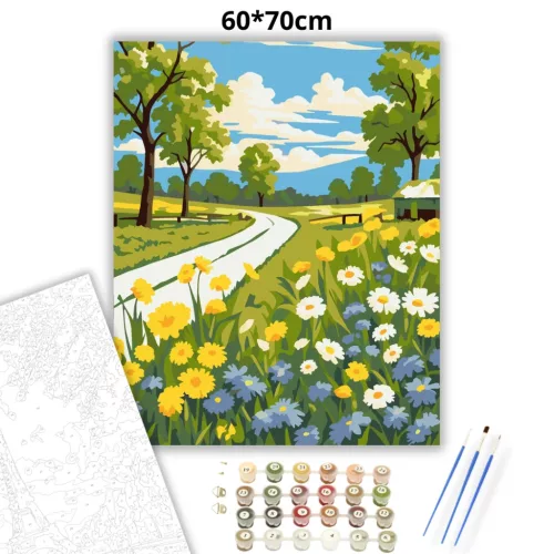 Vadvirágos országút - számfestő készlet - Számfestő.hu - 60×70cm - Keretre feszítve