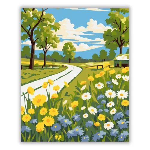 Vadvirágos országút - számfestő készlet - Számfestő.hu - 60×70cm - Keret nélkül