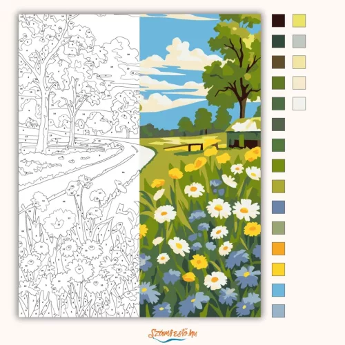 Vadvirágos országút - számfestő készlet - Számfestő.hu - 80×100cm - Keretre feszítve