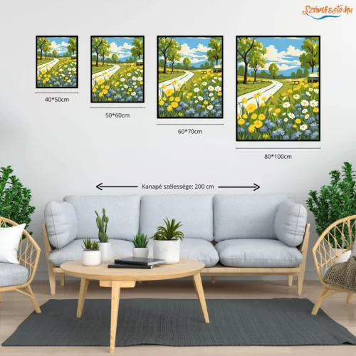 Vadvirágos országút - számfestő készlet - Számfestő.hu - 40×50cm - Keretre feszítve