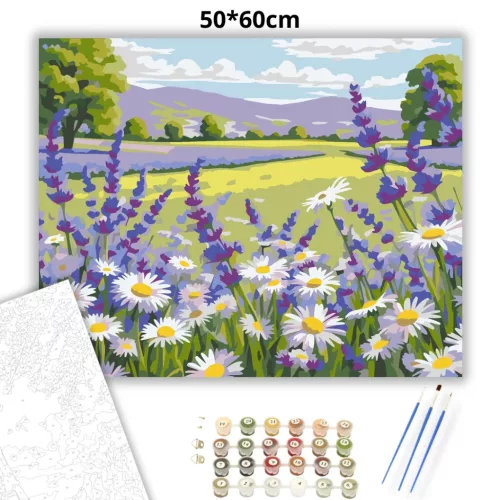 Napsütötte margaréták nyugalma - számfestő készlet - Számfestő.hu - 50×60cm - Keretre feszítve