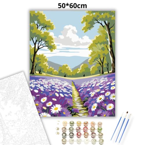 Tavaszi levendulás ösvény - számfestő készlet - Számfestő.hu - 50×60cm - Keretre feszítve