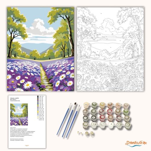 Tavaszi levendulás ösvény - számfestő készlet - Számfestő.hu - 50×60cm - Keret nélkül