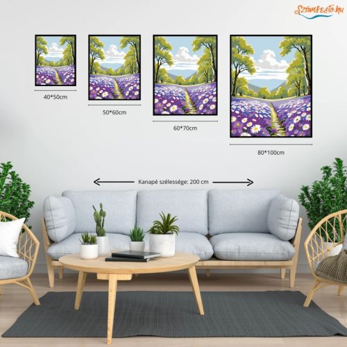 Tavaszi levendulás ösvény - számfestő készlet - Számfestő.hu - 80×100cm - Keretre feszítve