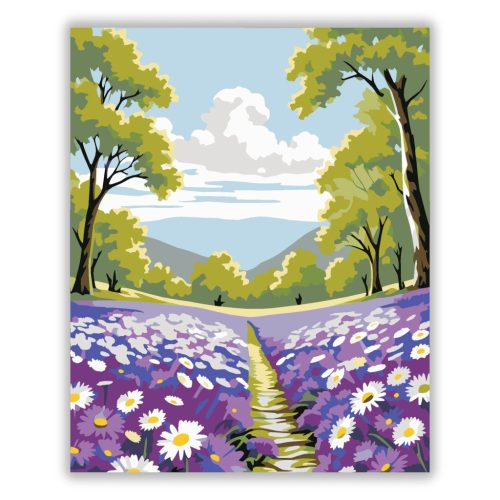 Tavaszi levendulás ösvény - számfestő készlet - Számfestő.hu - 80×100cm - Keret nélkül