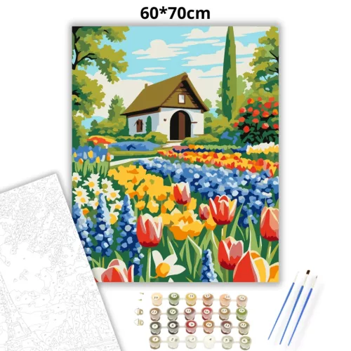 Tavaszi virágözön - számfestő készlet - Számfestő.hu - 60×70cm - Keretre feszítve