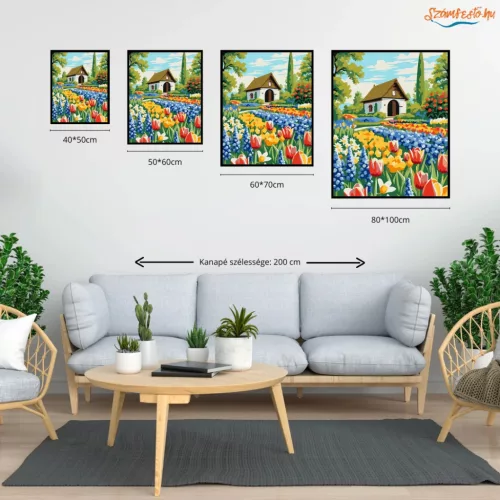 Tavaszi virágözön - számfestő készlet - Számfestő.hu - 60×70cm - Keretre feszítve