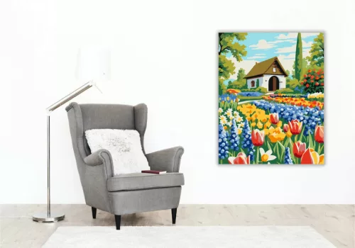Tavaszi virágözön - számfestő készlet - Számfestő.hu - 60×70cm - Keretre feszítve