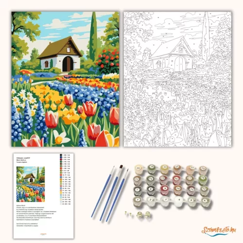 Tavaszi virágözön - számfestő készlet - Számfestő.hu - 80×100cm - Keretre feszítve