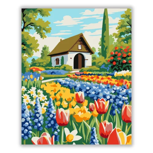 Tavaszi virágözön - számfestő készlet - Számfestő.hu - 80×100cm - Keretre feszítve