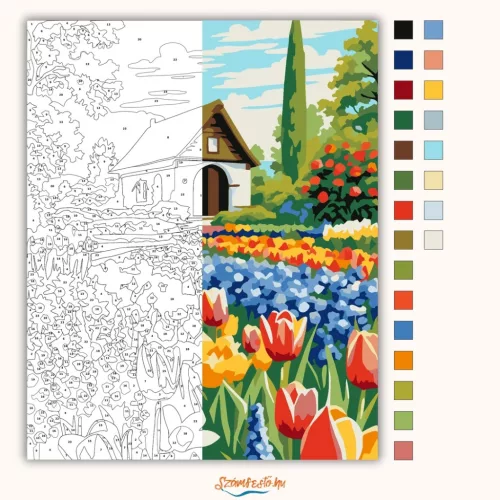 Tavaszi virágözön - számfestő készlet - Számfestő.hu - 40×50cm - Keretre feszítve