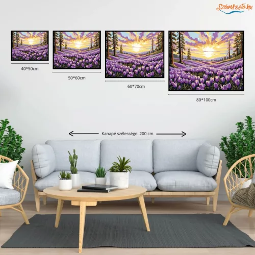 Pirkadati krókusztenger - számfestő készlet - Számfestő.hu - 60×70cm - Keretre feszítve