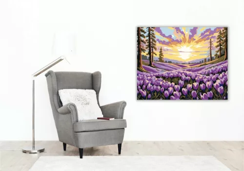 Pirkadati krókusztenger - számfestő készlet - Számfestő.hu - 60×70cm - Keretre feszítve